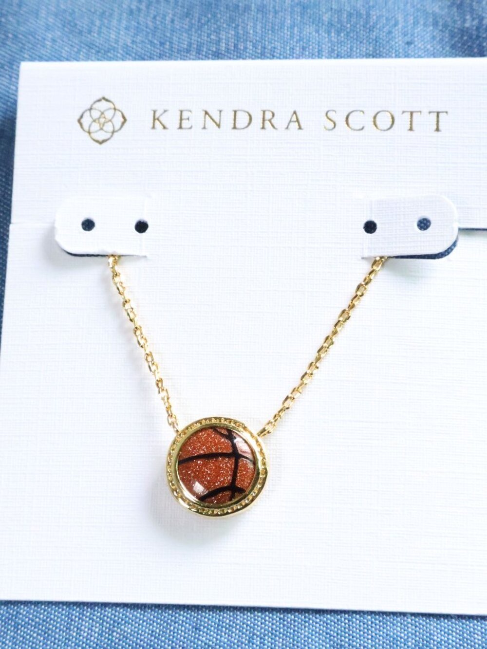 Kendra Scott Basketball Orange Goldstone Short Necklace NEW